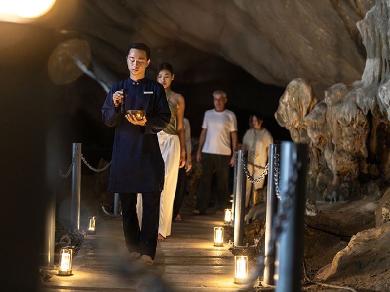 Mindful walk meditation in Tien Ong Cave