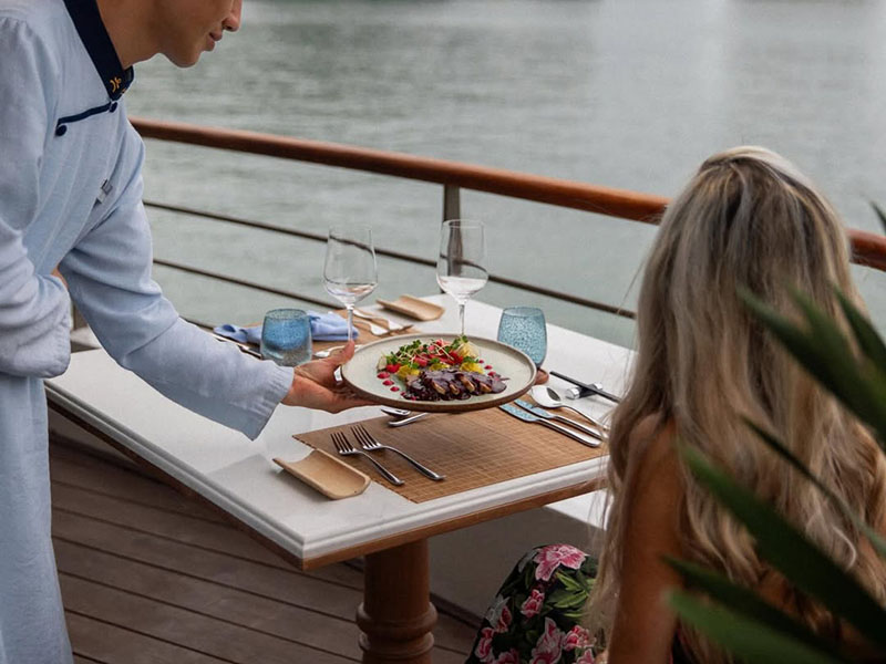 A guest being welcomed aboard Bhaya Soul