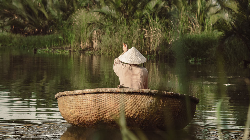 The Thu Bon River at dusk beside Namia River Retreat, Hoi An