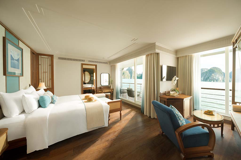 The private balcony of a Signature Suite with sun loungers