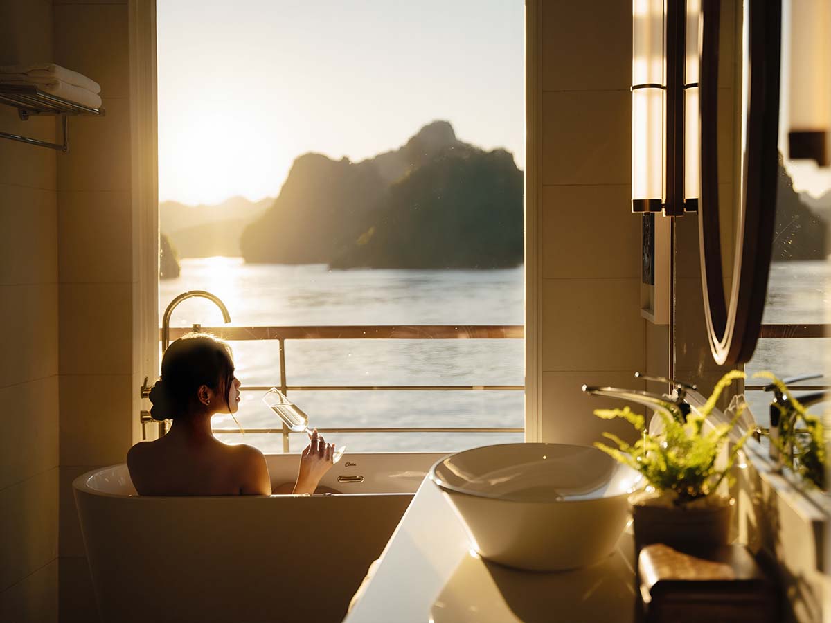 Wellness ritual on a private terrace in Lan Ha Bay